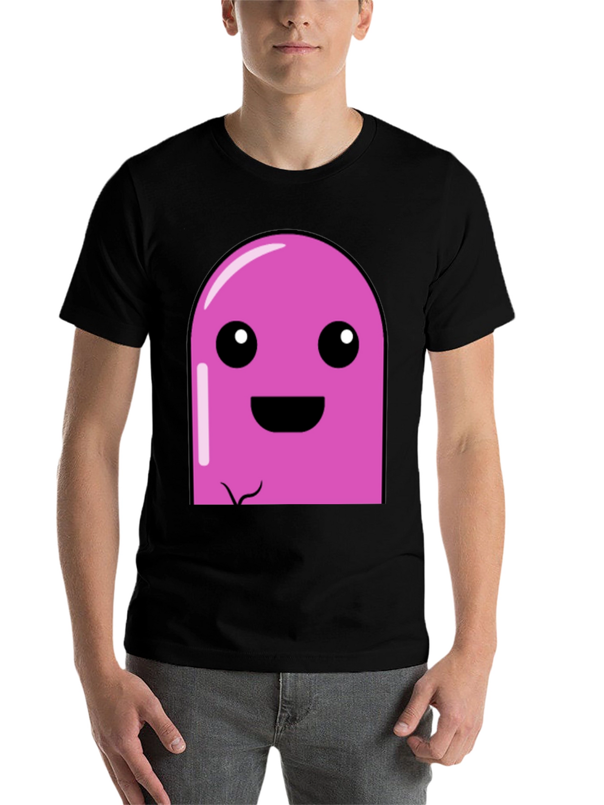 Pink Cartoon Character Graphic Black T-Shirt