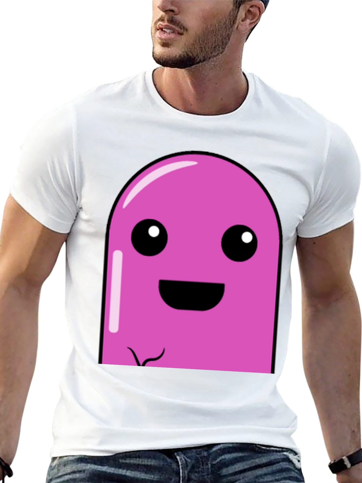Pink Cartoon Character Graphic Black T-Shirt