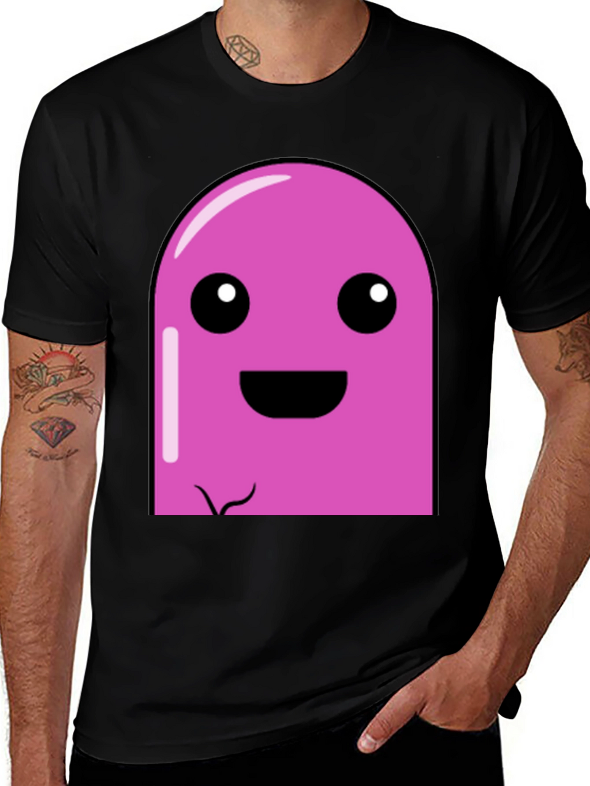 Pink Cartoon Character Graphic Black T-Shirt