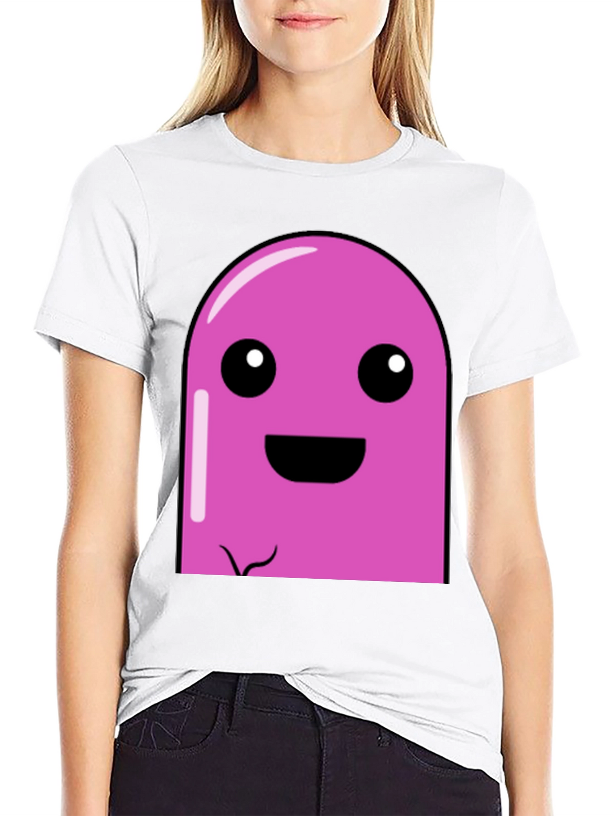 Pink Cartoon Character Graphic Black T-Shirt