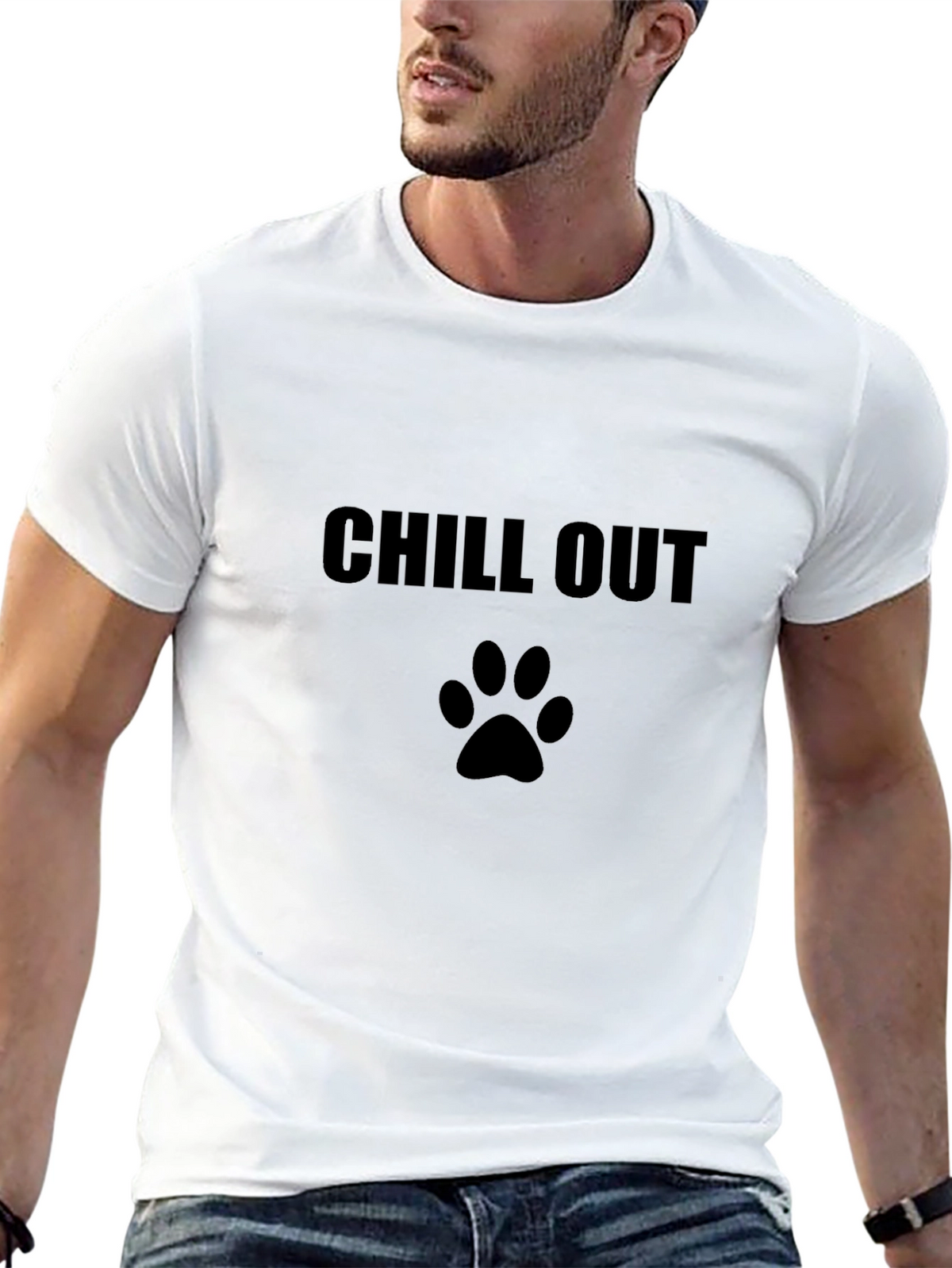 Chill Out Dog Paw Print T-Shirt - Black