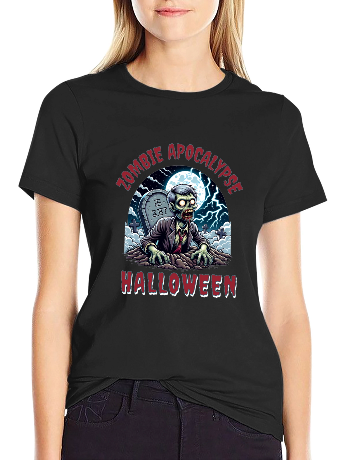 Zombie Apocalypse Halloween Graphic T-Shirt