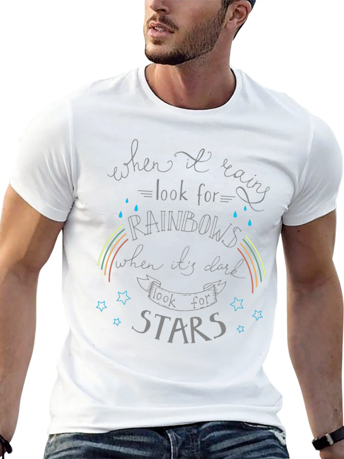 Inspirational Rainbow & Star Graphic T-Shirt