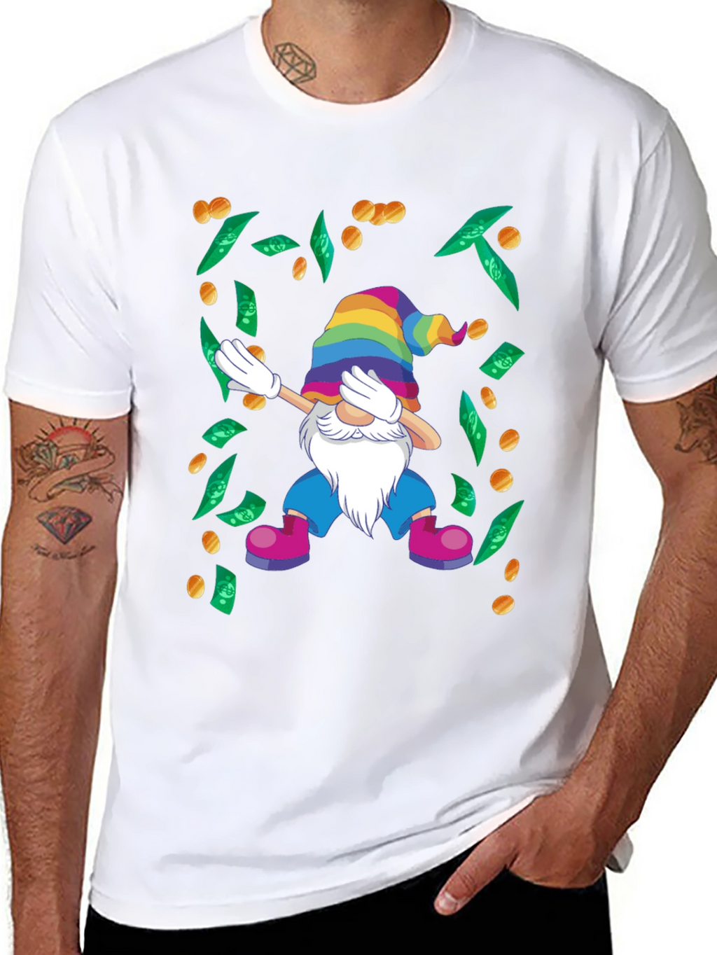 Dabbing Gnome T-Shirt - Lucky Rainbow Design