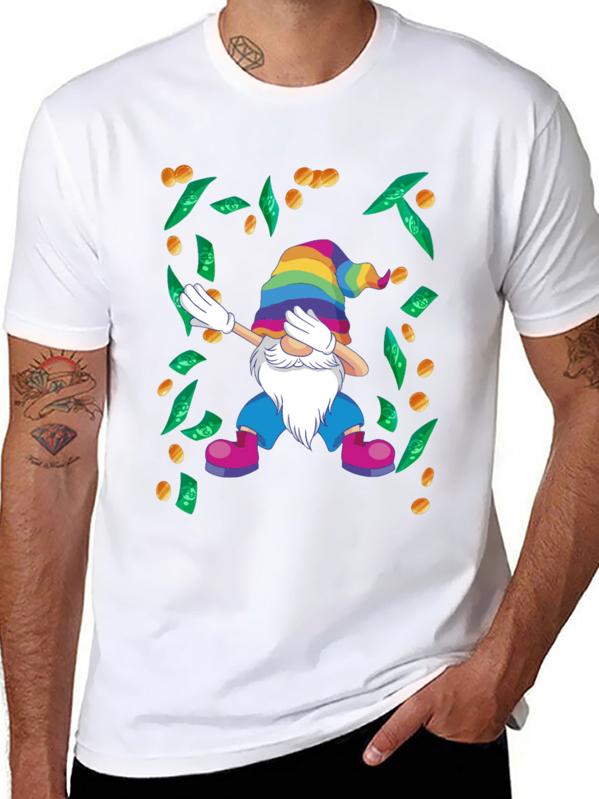 Dabbing Gnome T-Shirt - Lucky Rainbow Design