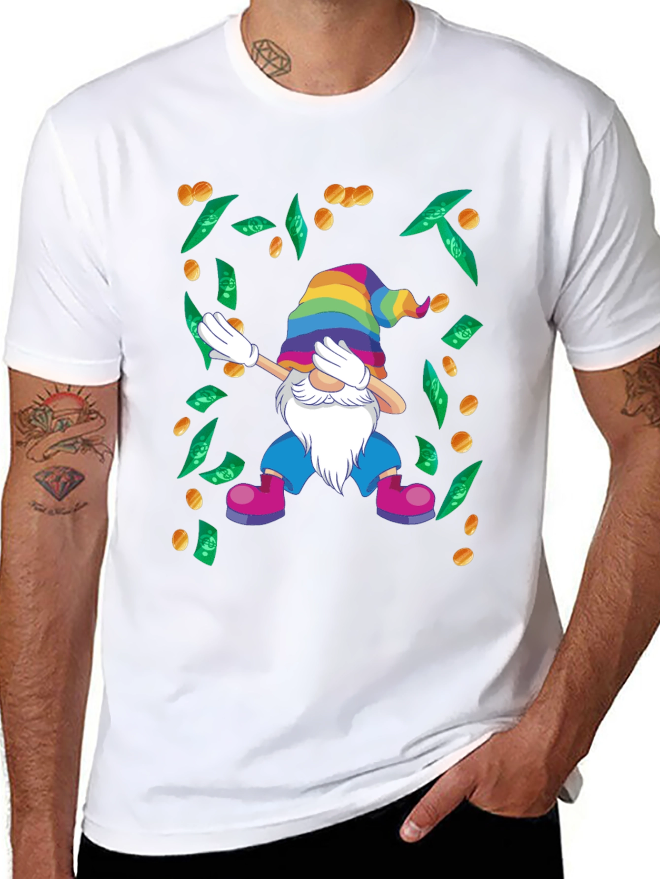 Dabbing Gnome T-Shirt - Lucky Rainbow Design