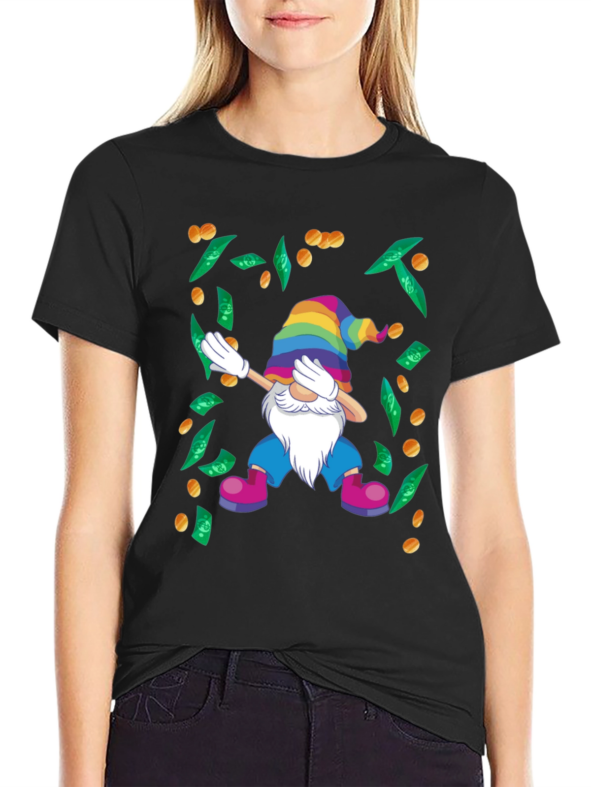 Dabbing Gnome T-Shirt - Lucky Rainbow Design