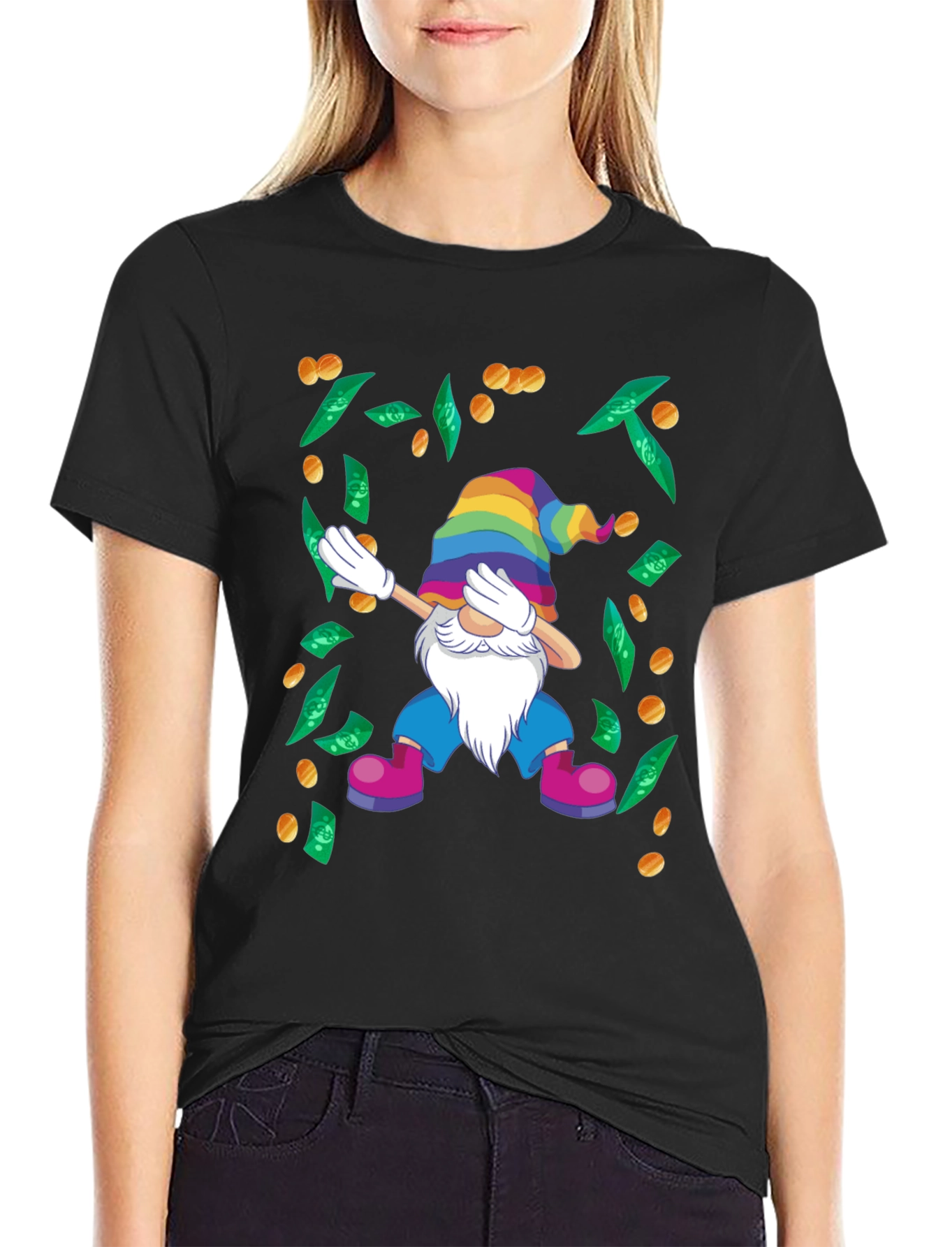 Dabbing Gnome T-Shirt - Lucky Rainbow Design