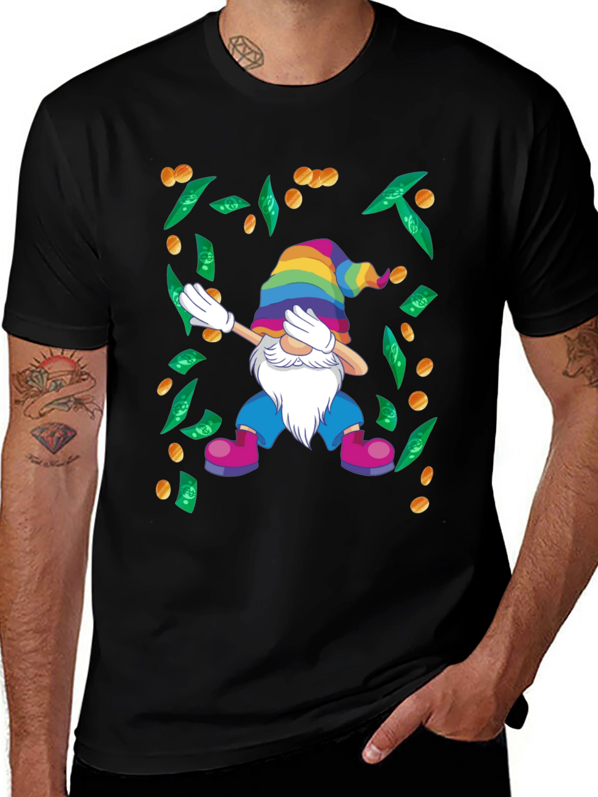 Dabbing Gnome T-Shirt - Lucky Rainbow Design