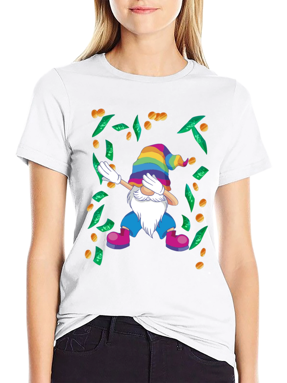 Dabbing Gnome T-Shirt - Lucky Rainbow Design