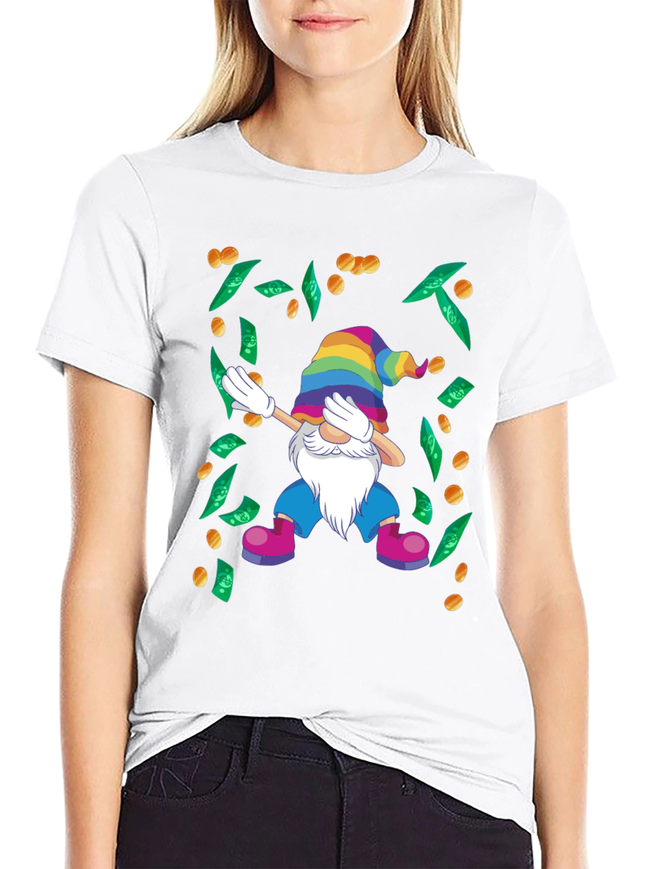 Dabbing Gnome T-Shirt - Lucky Rainbow Design