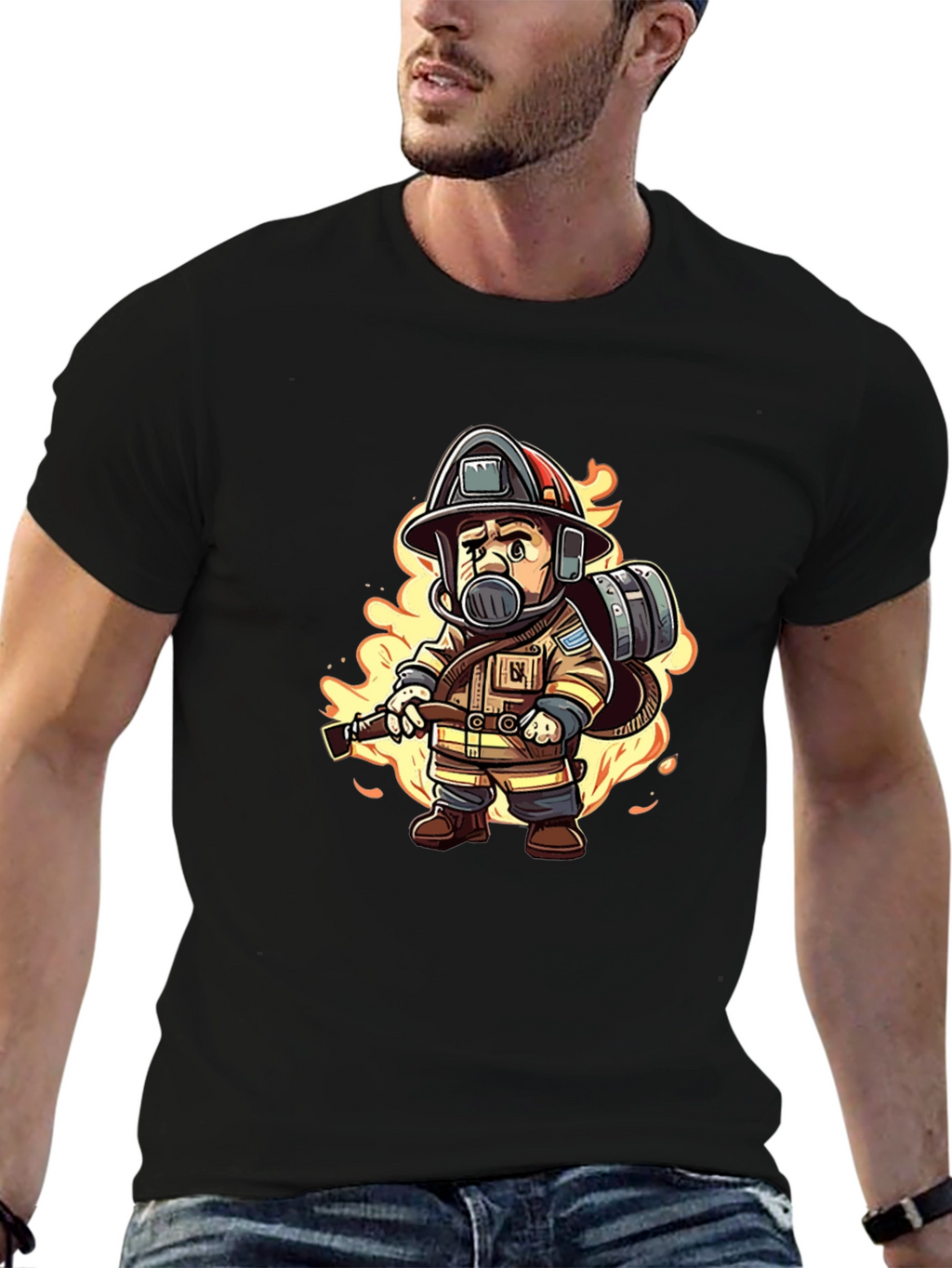 Firefighter Cartoon Graphic T-Shirt