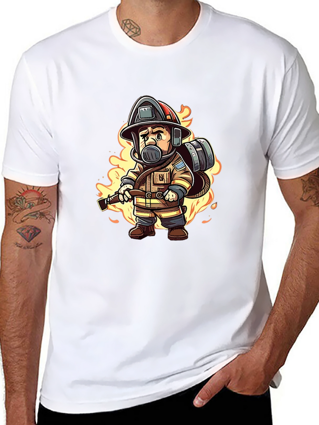 Firefighter Cartoon Graphic T-Shirt