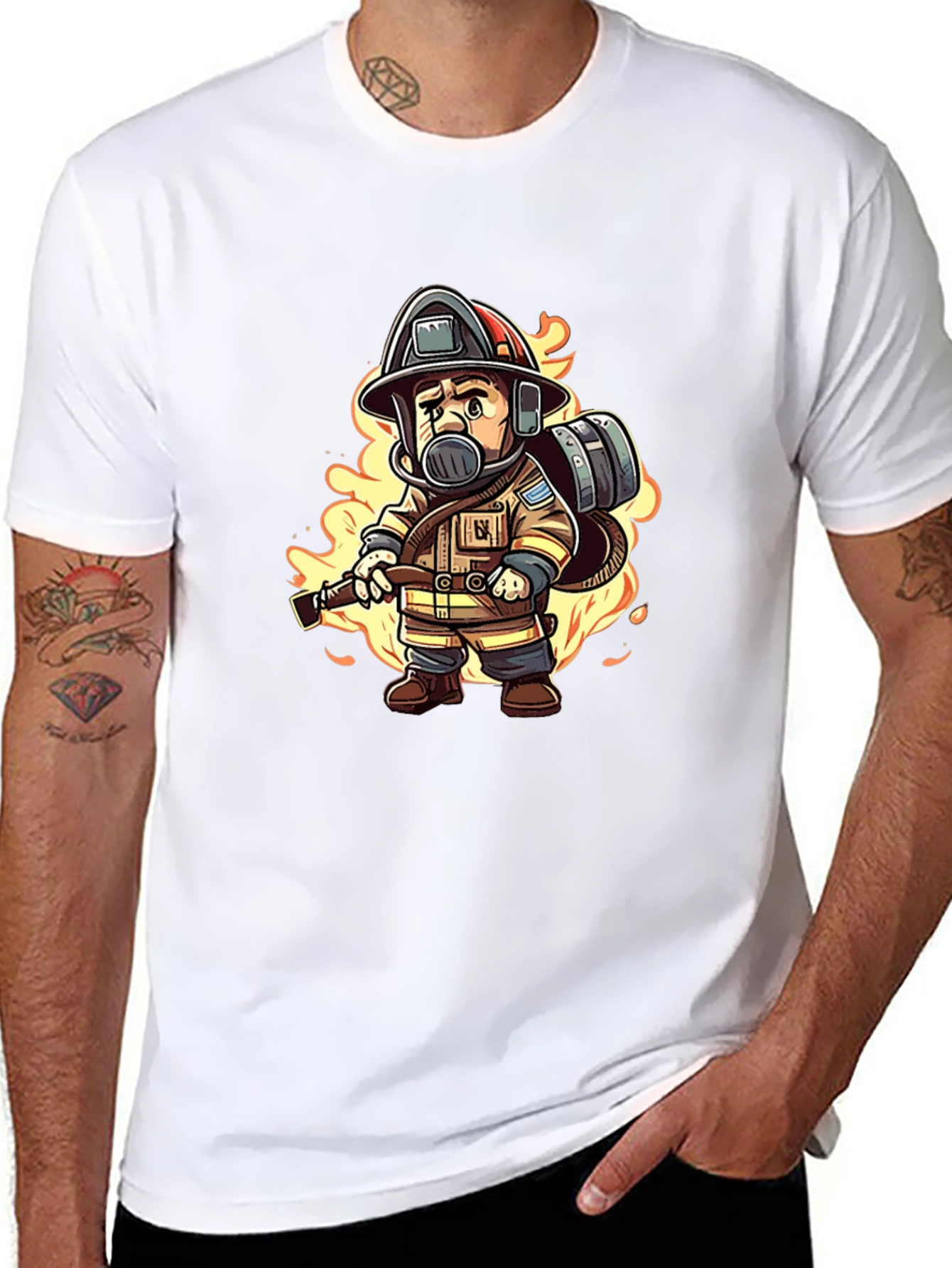 Firefighter Cartoon Graphic T-Shirt