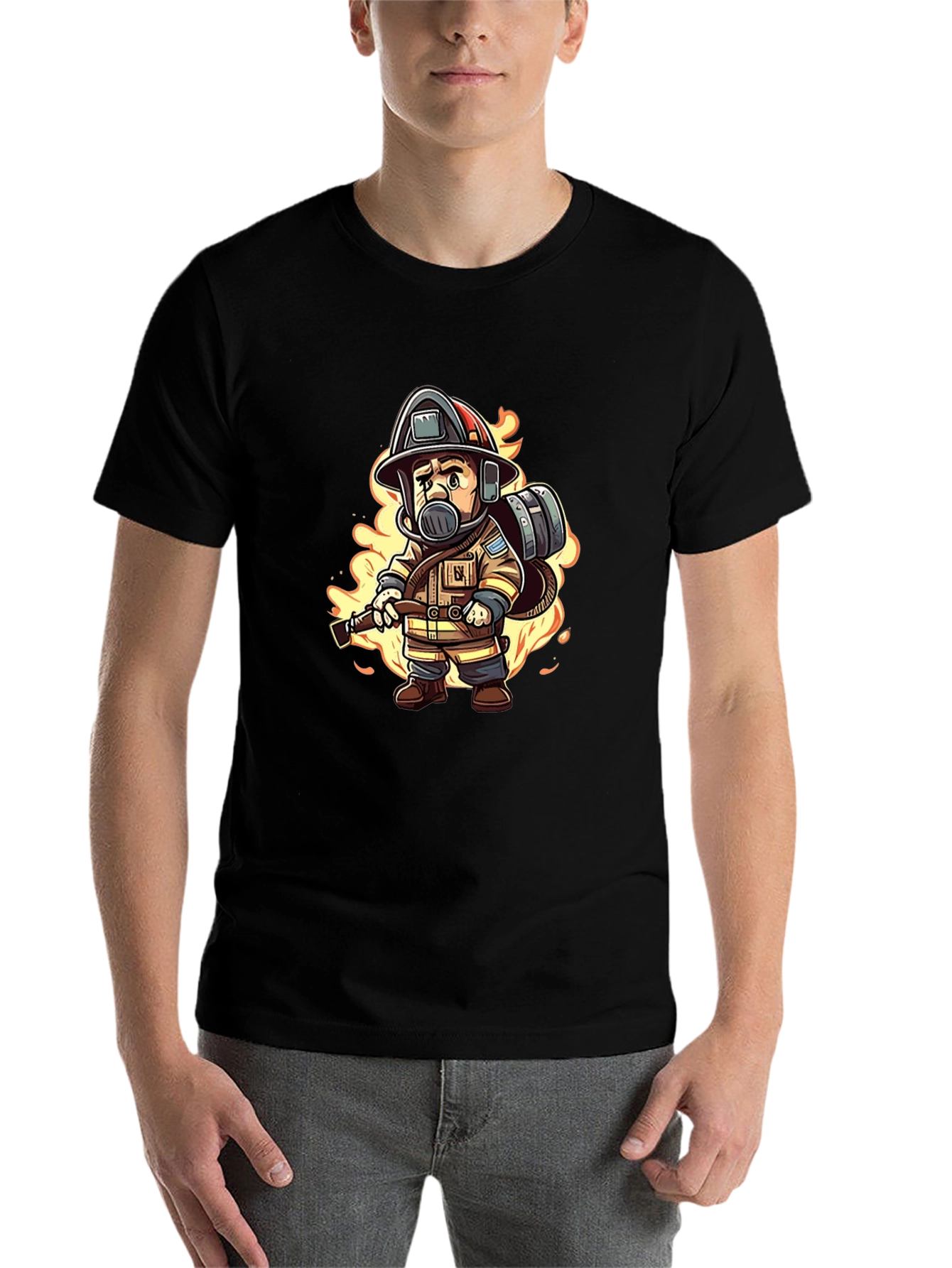 Firefighter Cartoon Graphic T-Shirt