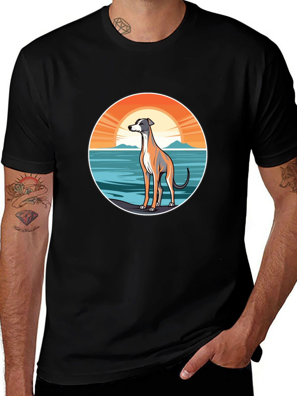 Dog Sunset Graphic Tee - Unisex Black T-Shirt