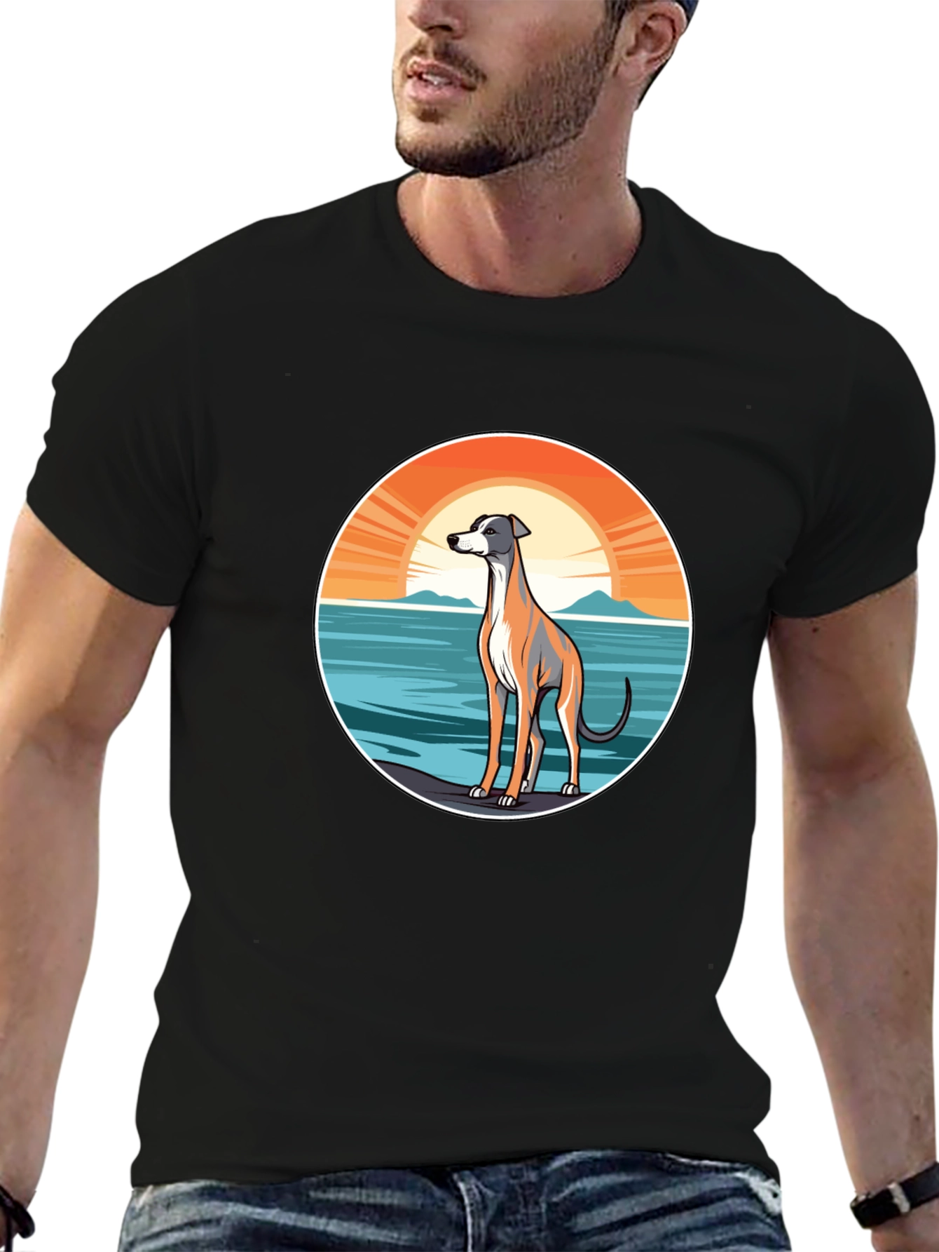 Dog Sunset Graphic Tee - Unisex Black T-Shirt