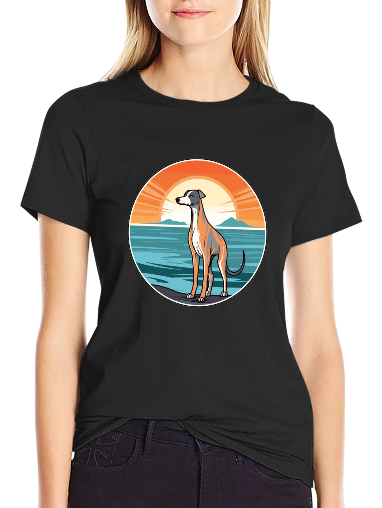 Dog Sunset Graphic Tee - Unisex Black T-Shirt