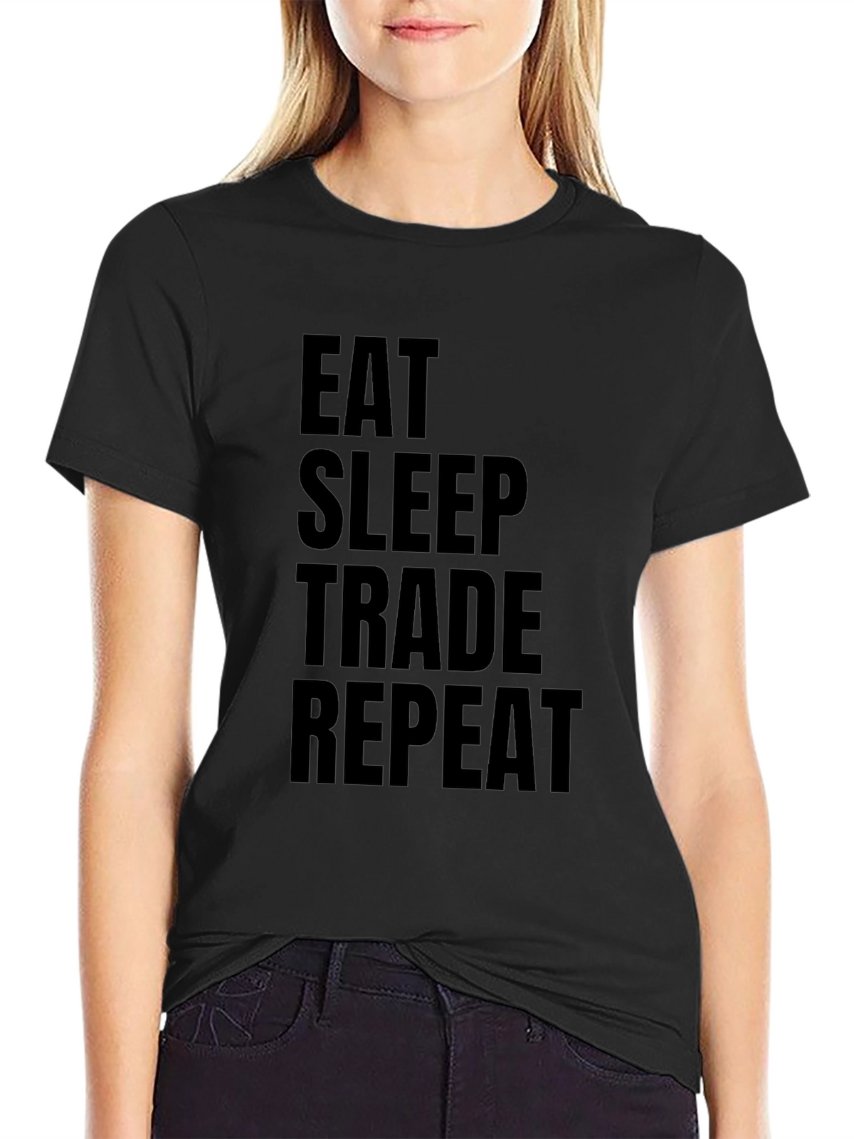 Eat Sleep Trade Repeat Black Graphic Tee