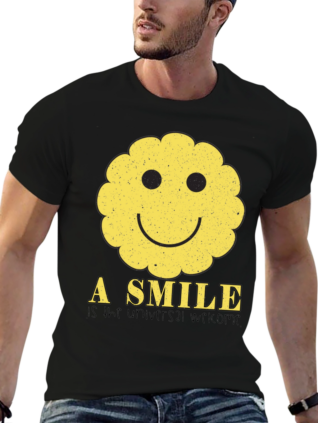 Smiley Face Graphic Tee - Universal Welcome T-Shirt