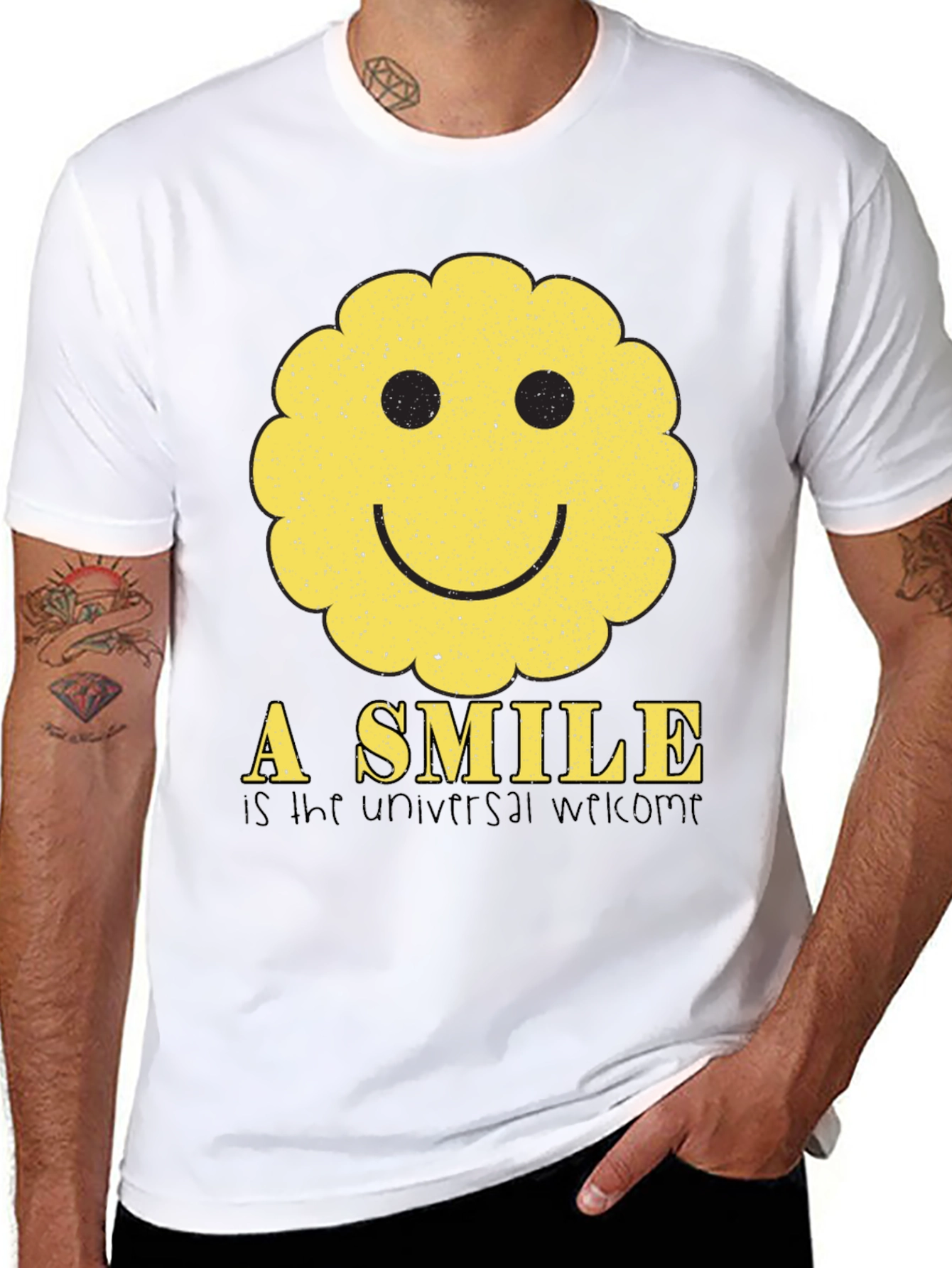 Smiley Face Graphic Tee - Universal Welcome T-Shirt