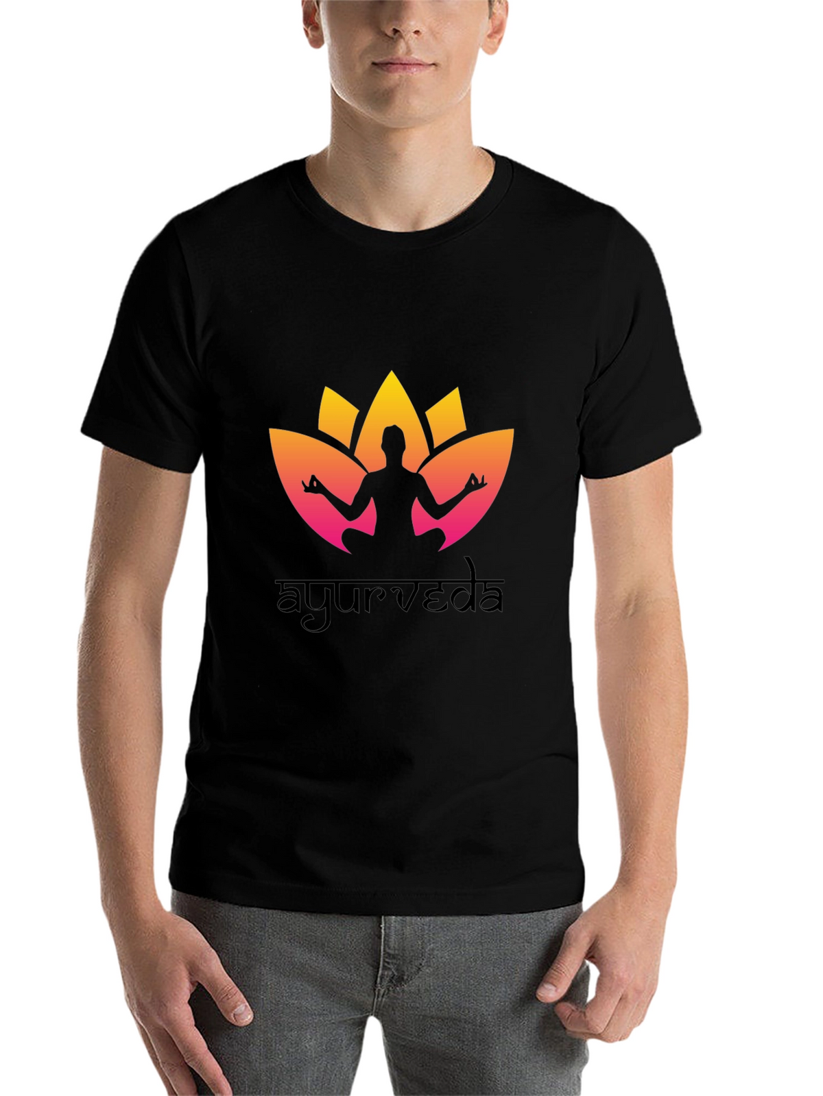 Ayurveda Yoga T-Shirt - Black Cotton