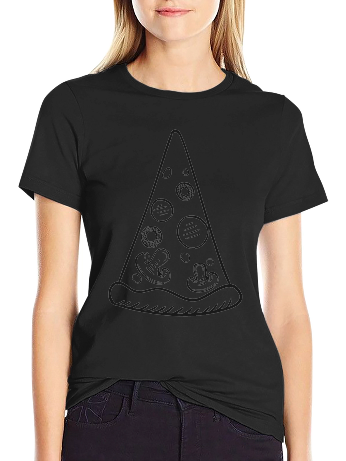 Pizza Slice Outline Graphic Black T-Shirt
