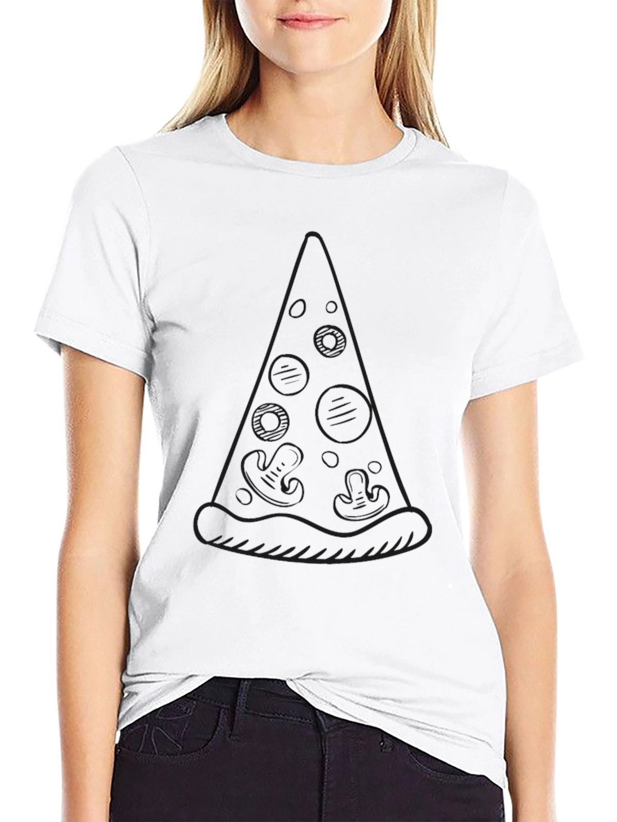 Pizza Slice Outline Graphic Black T-Shirt