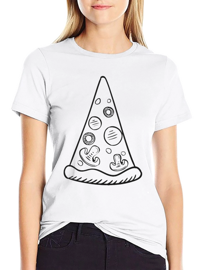Pizza Slice Outline Graphic Black T-Shirt