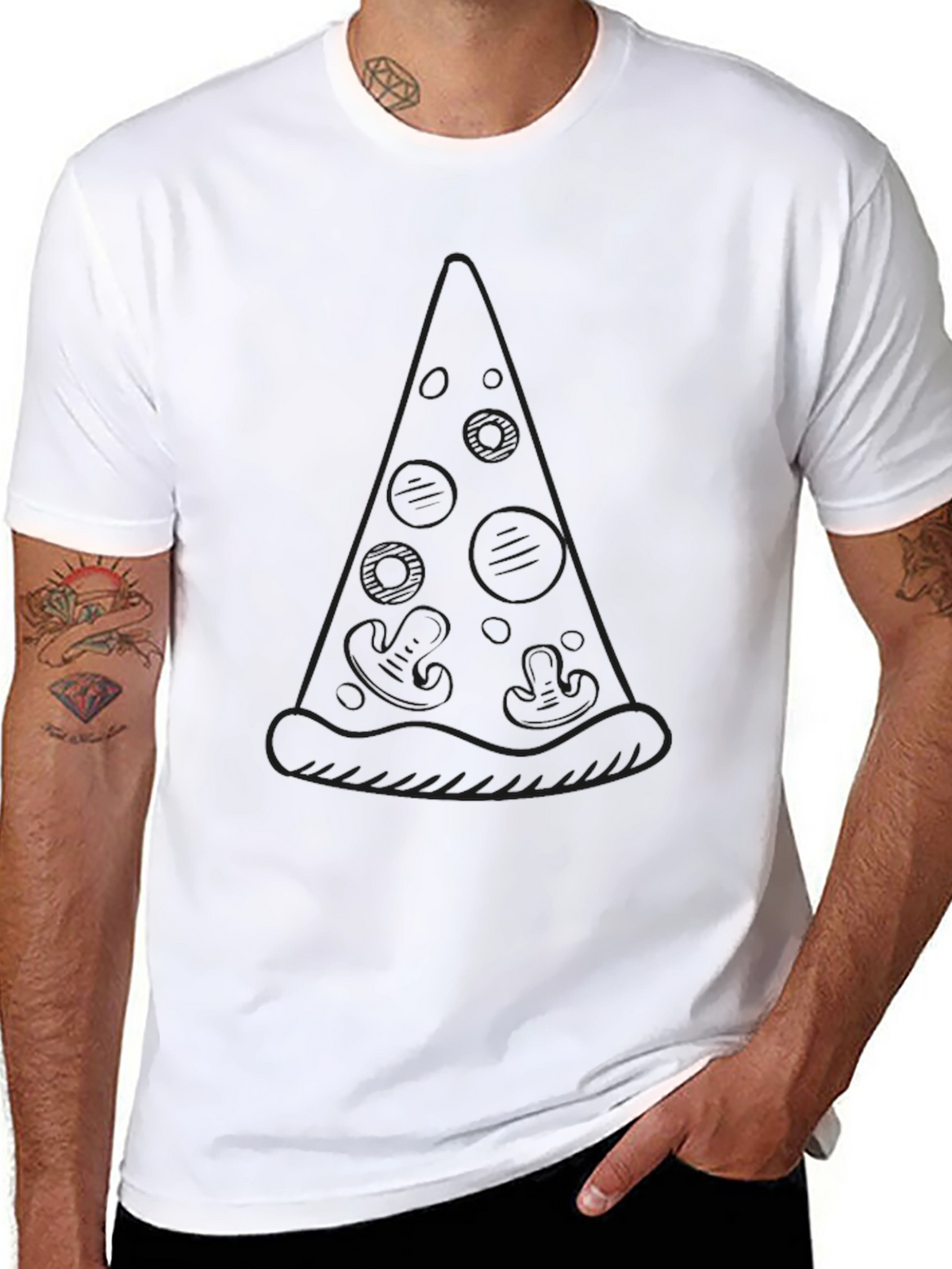 Pizza Slice Outline Graphic Black T-Shirt