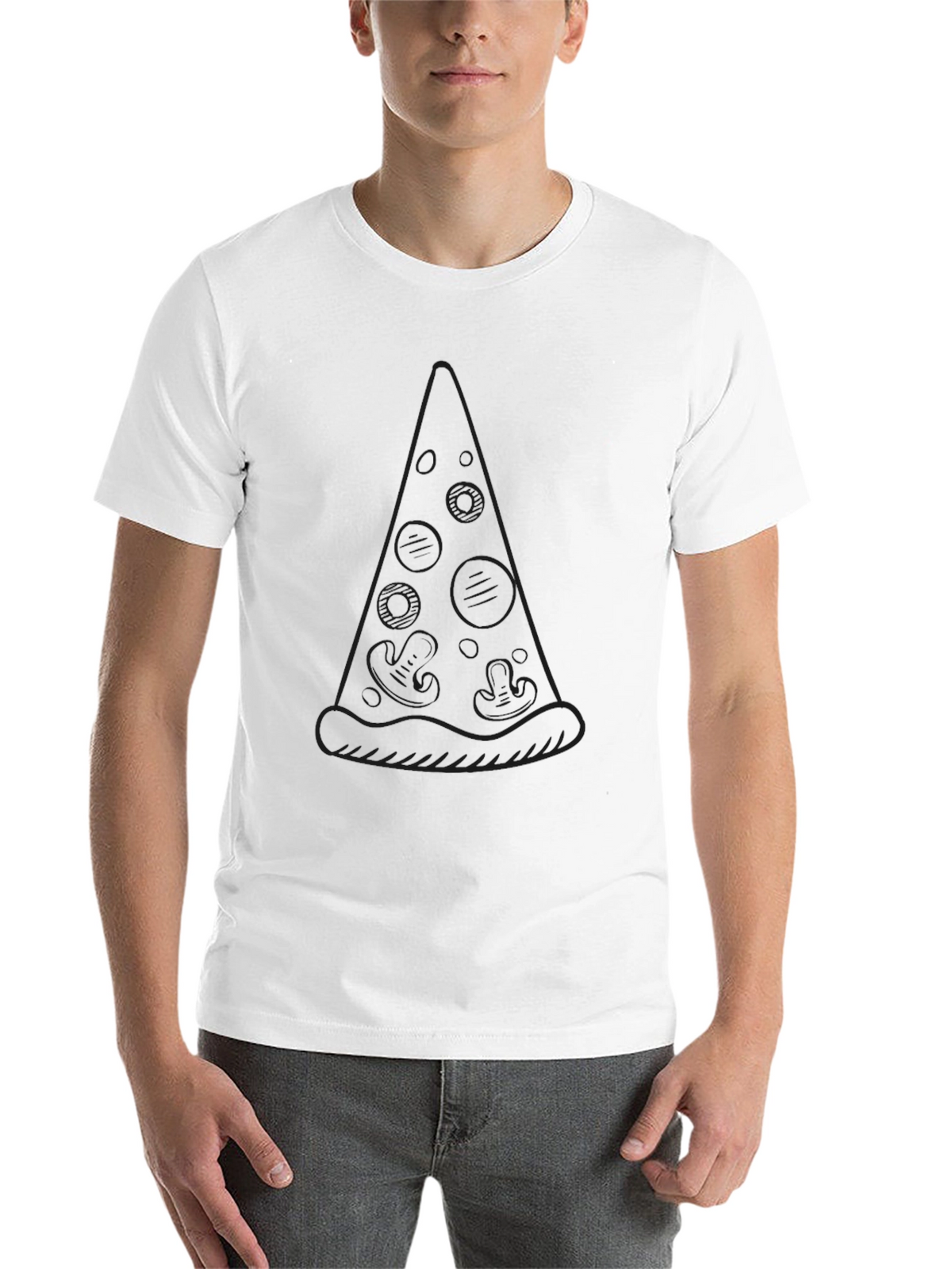Pizza Slice Outline Graphic Black T-Shirt