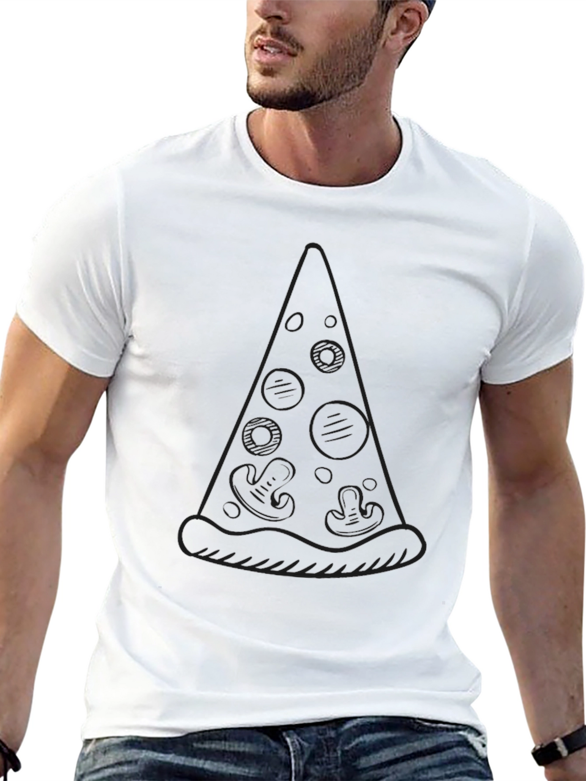 Pizza Slice Outline Graphic Black T-Shirt