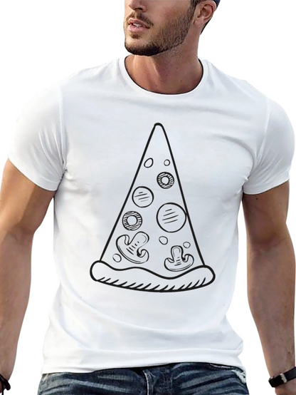 Pizza Slice Outline Graphic Black T-Shirt