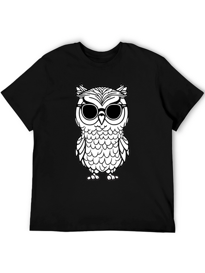 Cool Owl Graphic Tee - Black Cotton T-Shirt