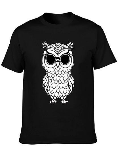 Cool Owl Graphic Tee - Black Cotton T-Shirt