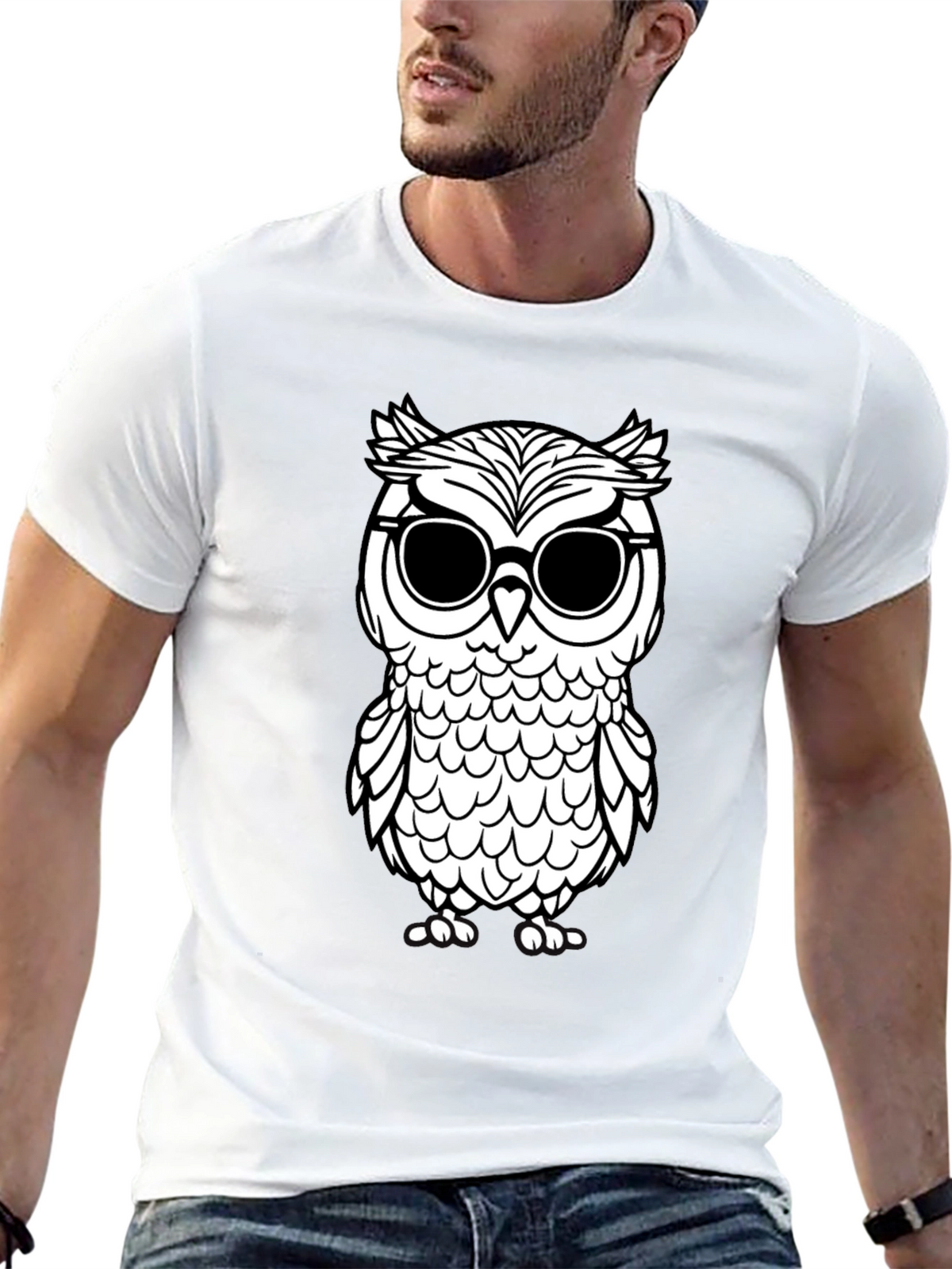 Cool Owl Graphic Tee - Black Cotton T-Shirt