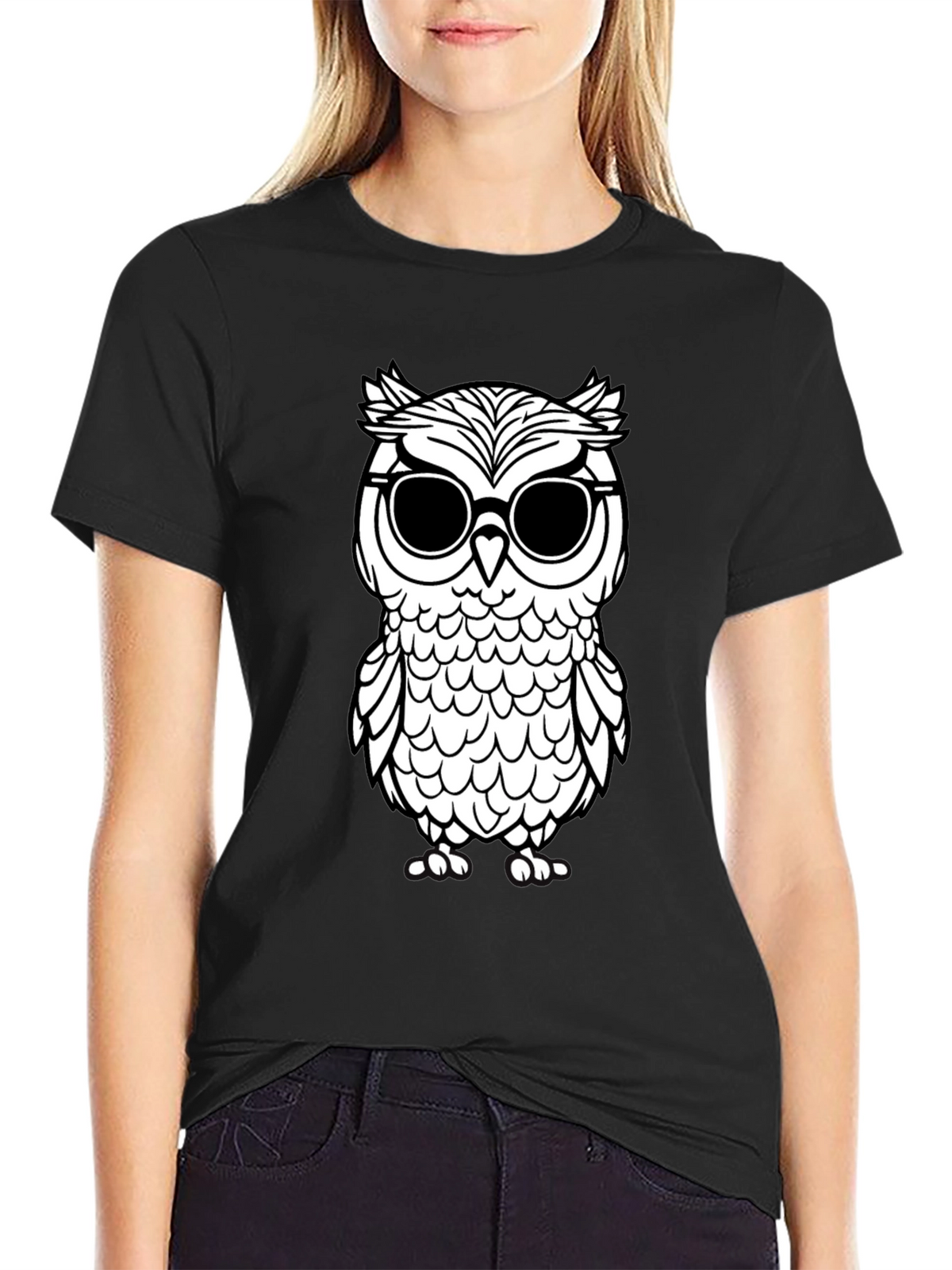 Cool Owl Graphic Tee - Black Cotton T-Shirt