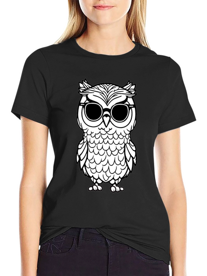 Cool Owl Graphic Tee - Black Cotton T-Shirt