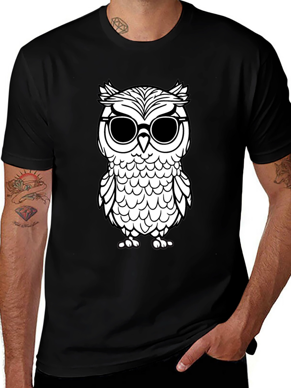 Cool Owl Graphic Tee - Black Cotton T-Shirt