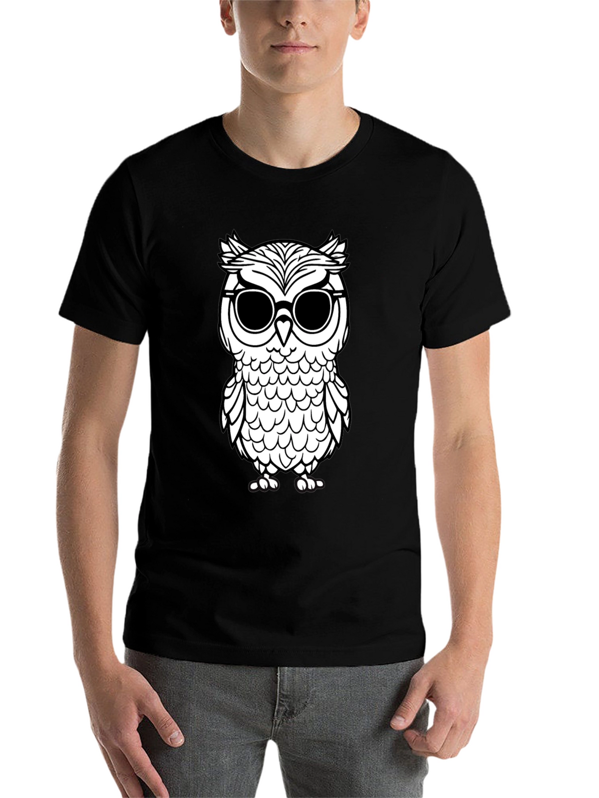 Cool Owl Graphic Tee - Black Cotton T-Shirt