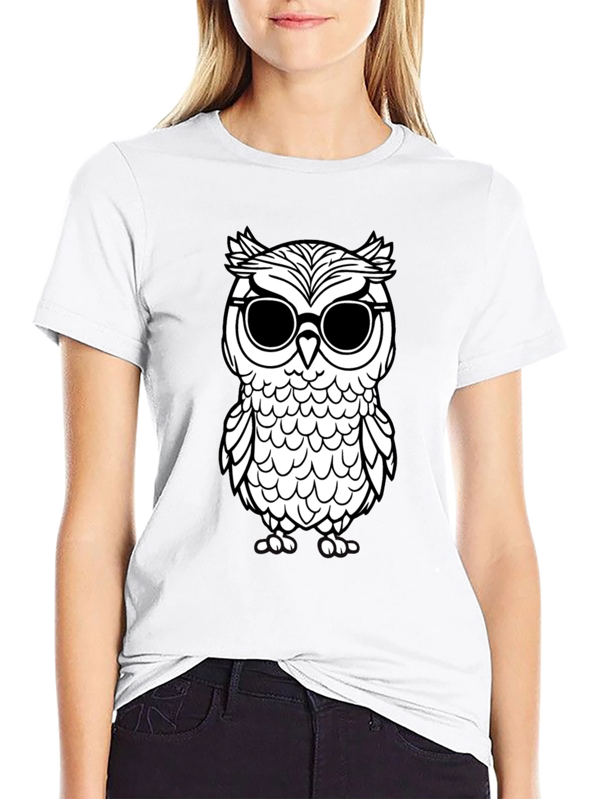 Cool Owl Graphic Tee - Black Cotton T-Shirt