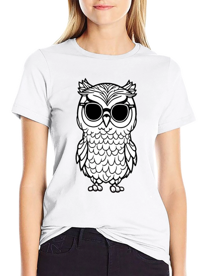 Cool Owl Graphic Tee - Black Cotton T-Shirt