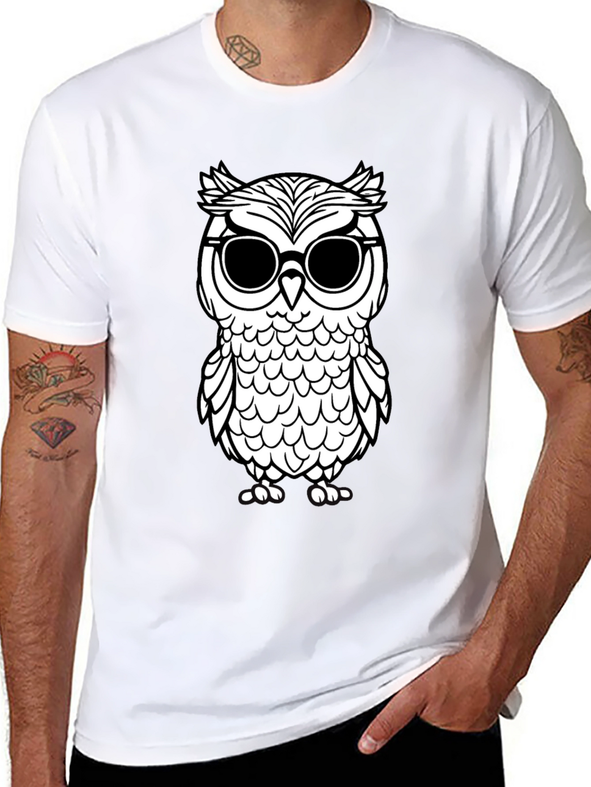 Cool Owl Graphic Tee - Black Cotton T-Shirt