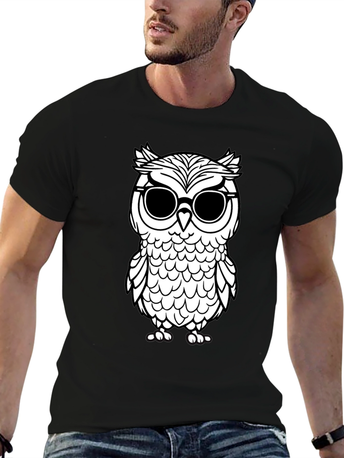 Cool Owl Graphic Tee - Black Cotton T-Shirt