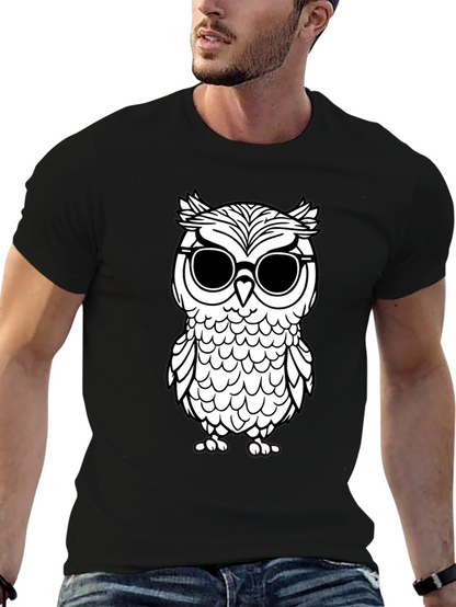 Cool Owl Graphic Tee - Black Cotton T-Shirt