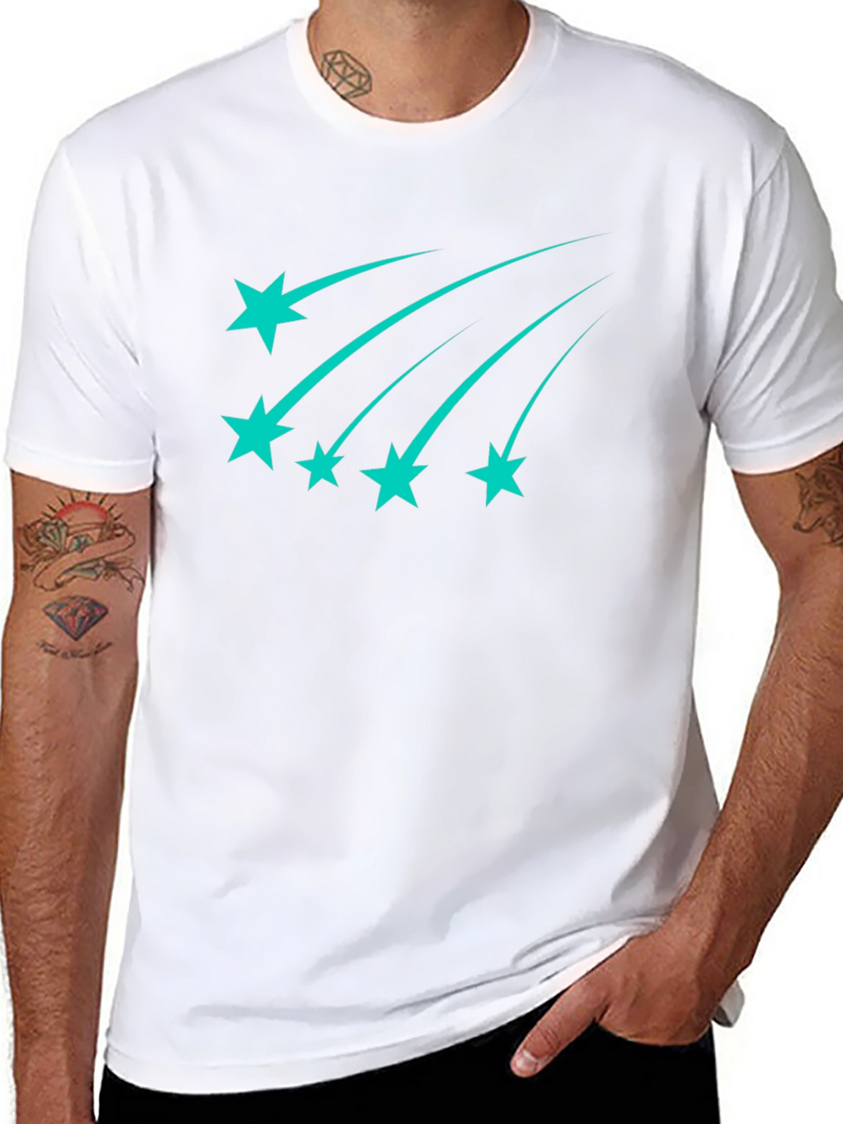 Stylish Black Tee with Teal Shooting Stars