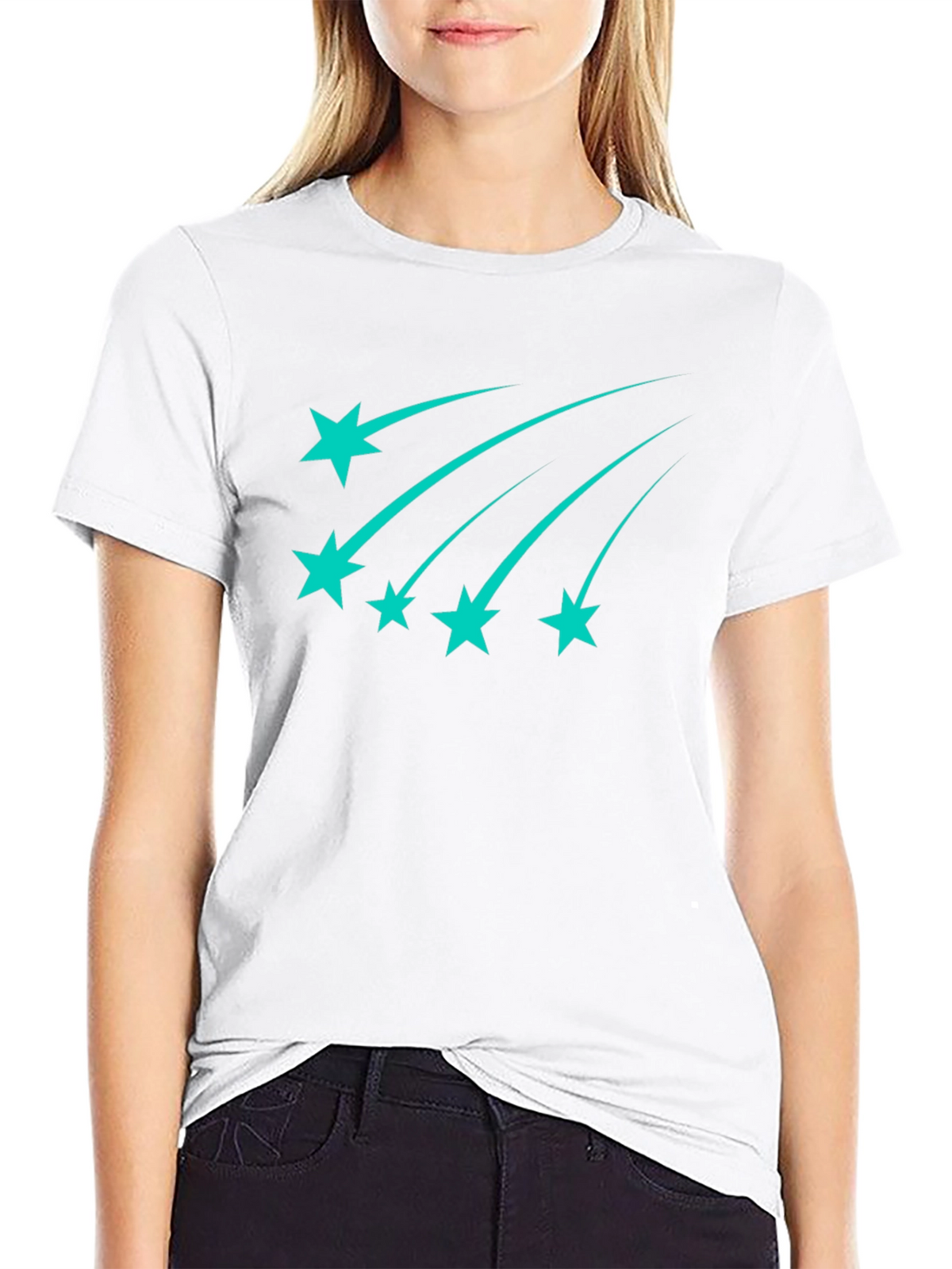 Stylish Black Tee with Teal Shooting Stars