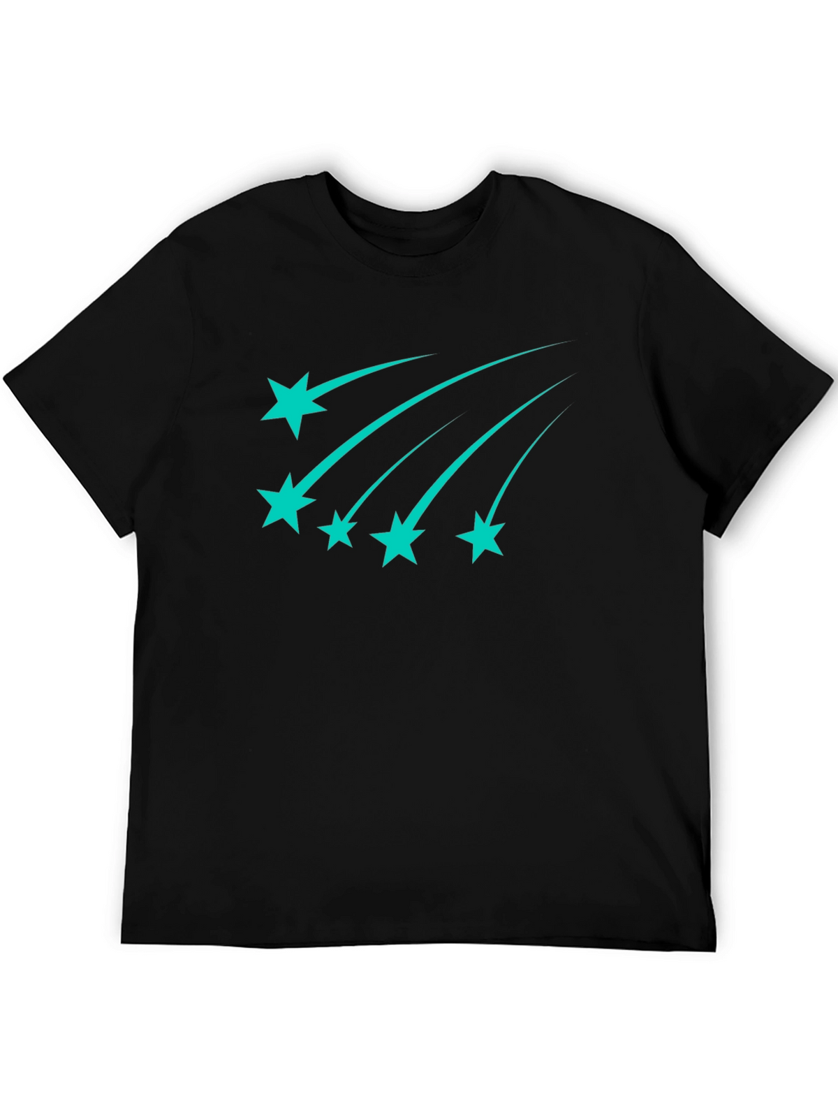 Stylish Black Tee with Teal Shooting Stars