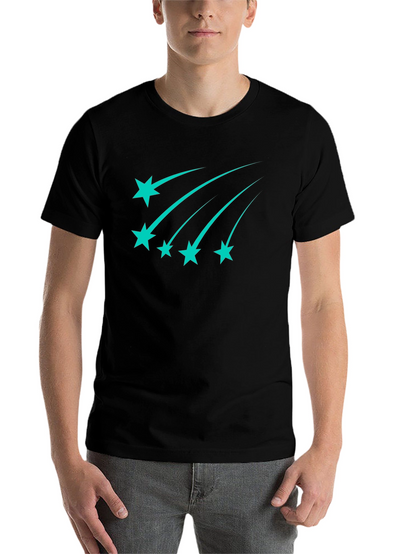 Stylish Black Tee with Teal Shooting Stars