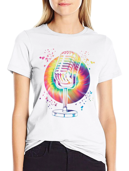 Retro Microphone Graphic T-Shirt - Black
